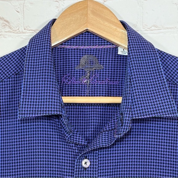 Robert Graham Shirt Mens Large Purple Button Up Houndstooth Flip Cuff Classic - Picture 3 of 12